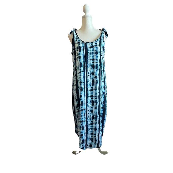 Entro Chambray Tie Dye Sleeveless Maxi Dress Blue Sz Small Relaxed - Picture 1 of 9